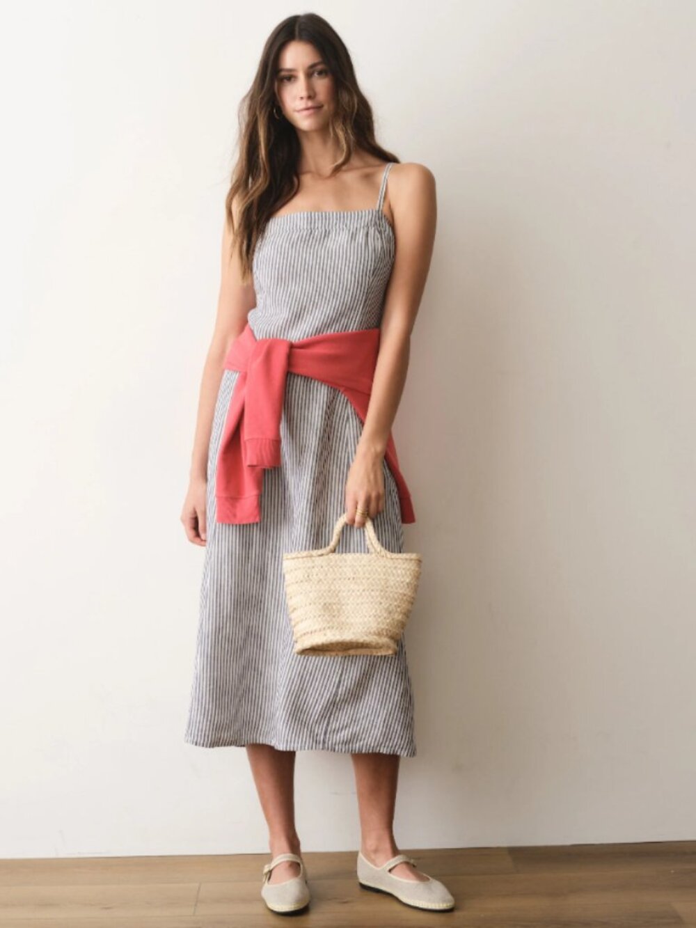 Marine Layer Lucia Linen Midi Dress in the Navy & Cream Stripe size small